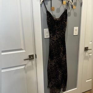 Leopard print, cowl neck, midi dress with slit!